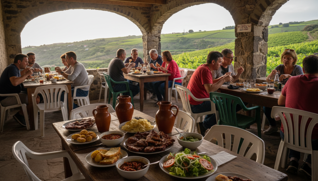 Rustic guachinche with wooden tables, house wine and home cooking in the north of Tenerife