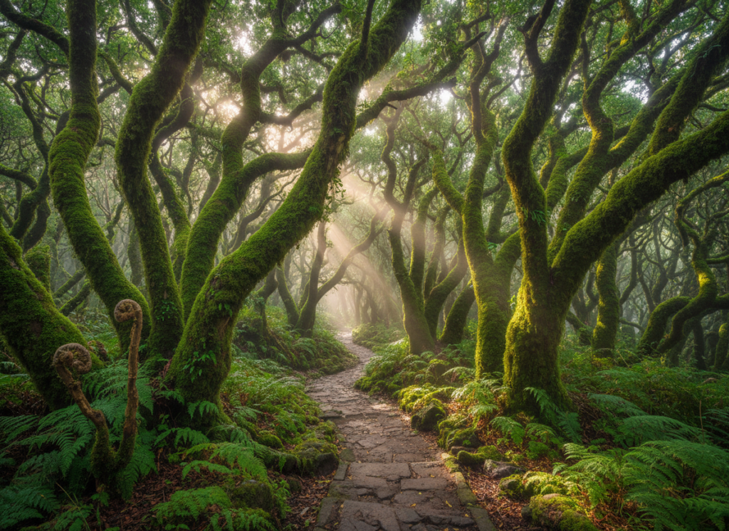 Misty laurel forest in Garajonay National Park on La Gomera