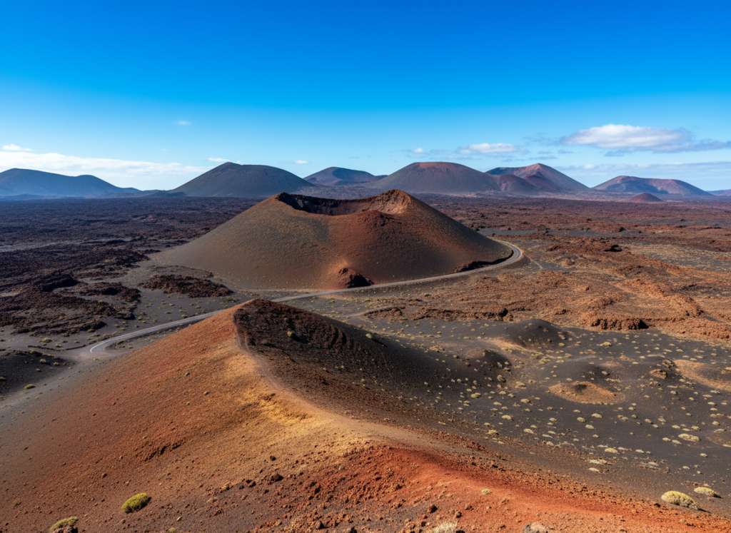 Red and black volcanic landscape of Timanfaya National Park in Lanzarote