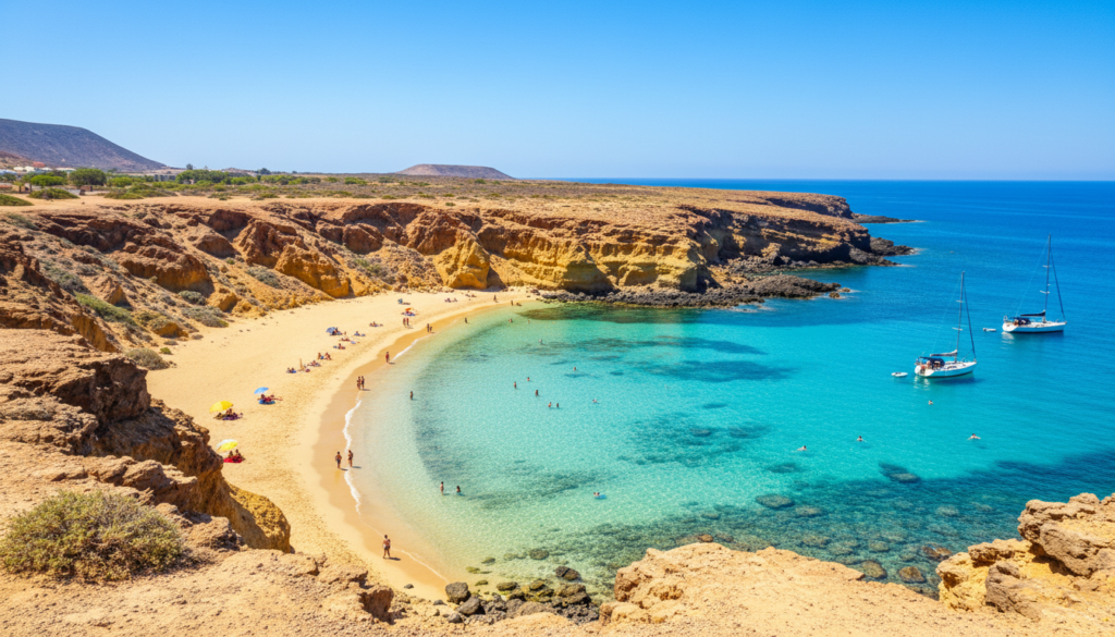 Golden cove with turquoise water at the Papagayo beaches in the south of Lanzarote