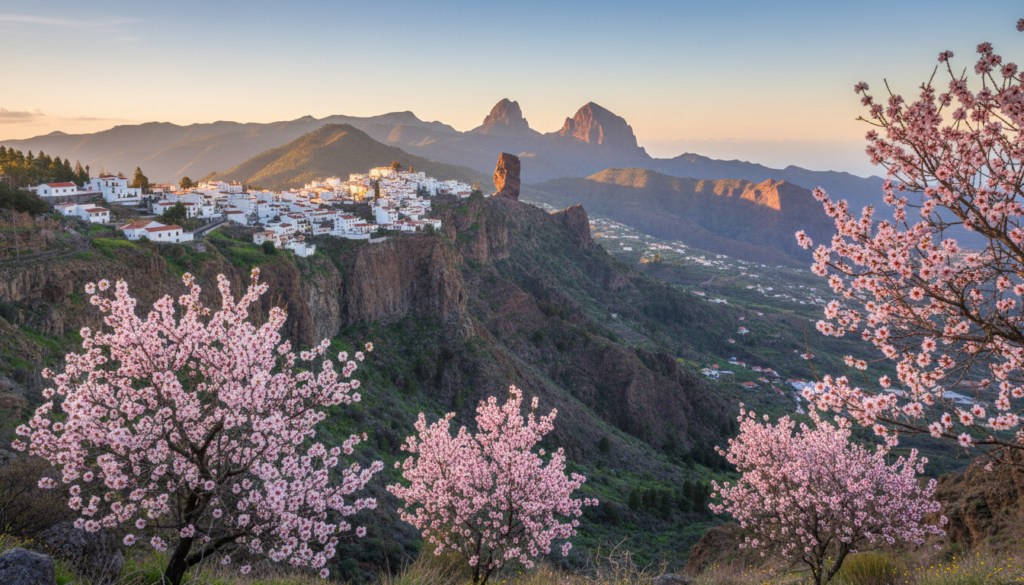 White mountain village of Tejeda on the edge of a volcanic basin in the centre of Gran Canaria